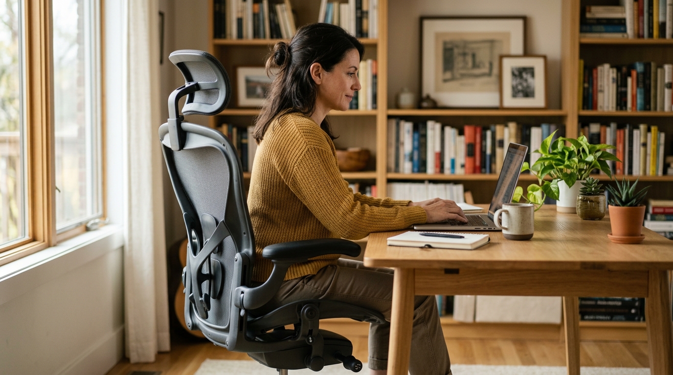 Ergonomic office chair with adjustable lumbar support and cushioned seat for sciatica nerve pain relief