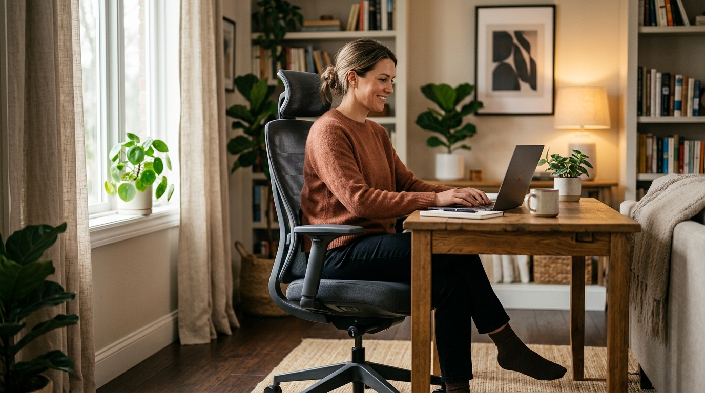 Ergonomic office chair with lumbar support and tilt recline mechanism for herniated disc pain relief